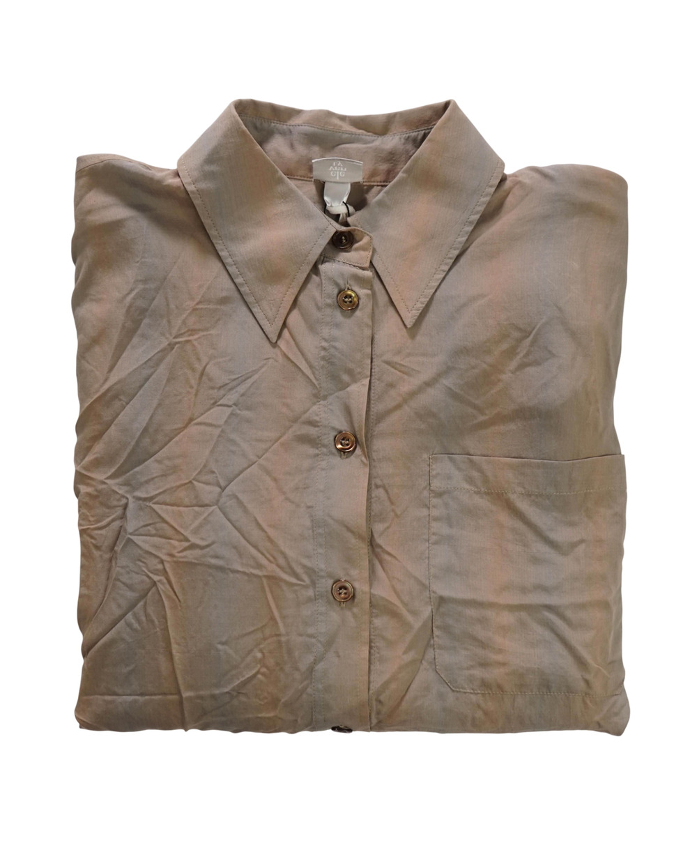 $595 ELEVENTY - Brown/Green Spandex/Silk Shirt - 2 US